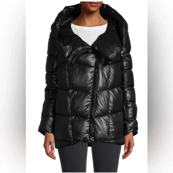 Donna Karan Black Down Puffer with Large  Collar/Hood Neckline M/L - Picture 4 of 16